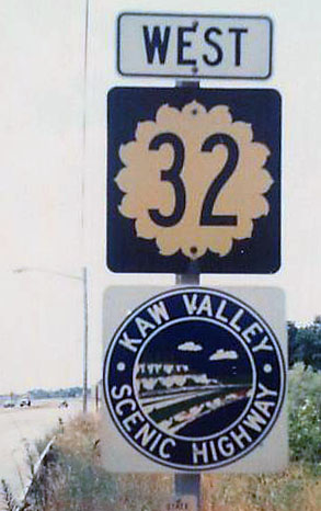 Kansas - state highway 32 and Kaw Valley Scenic Highway sign.