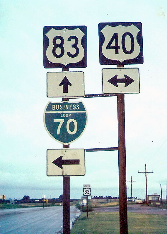 Kansas - business loop 70, U. S. highway 40, and U. S. highway 83 sign.