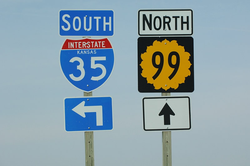 Kansas - Interstate 35 and State Highway 99 sign.