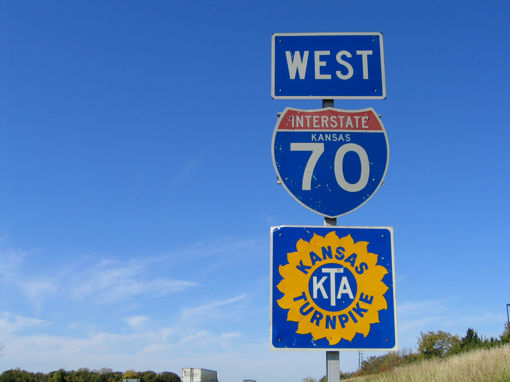 Kansas - interstate 70 and Kansas Turnpike sign.