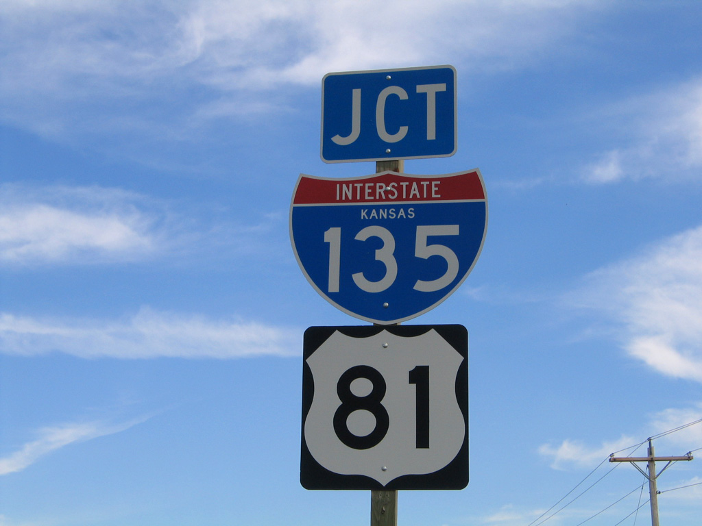 Kansas - Interstate 135 and U.S. Highway 81 sign.