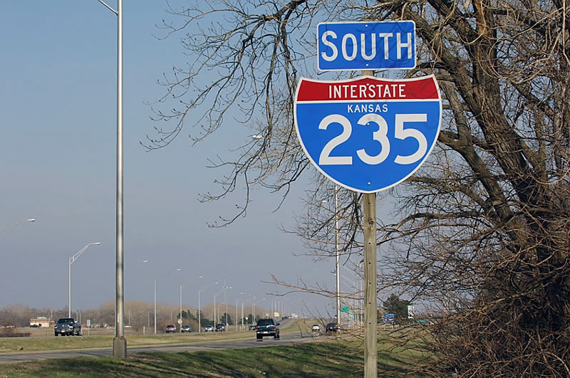 Kansas Interstate 235 sign.
