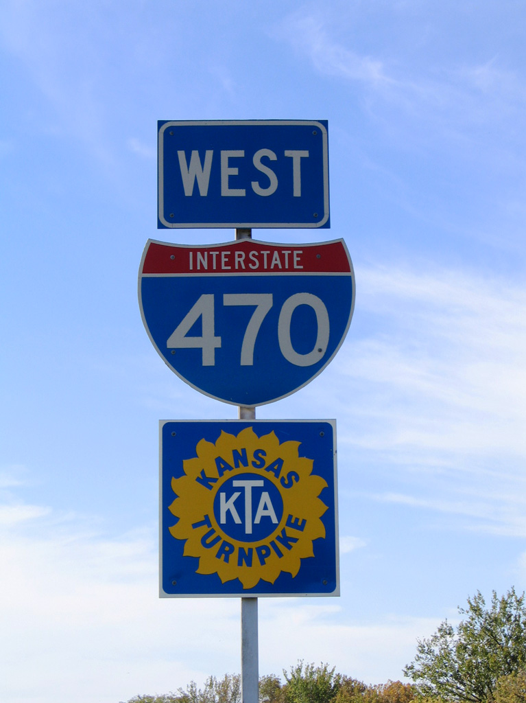 Kansas - interstate 470 and Kansas Turnpike sign.