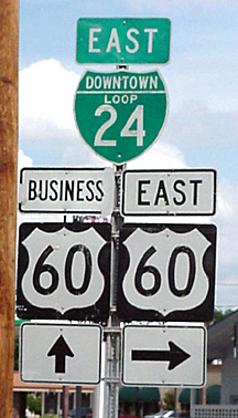 Kentucky - downtown loop 24 and U.S. Highway 60 sign.