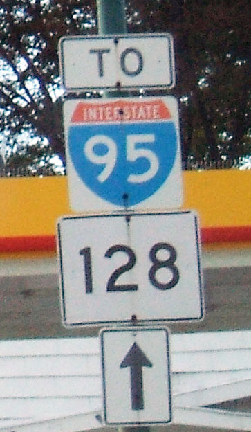 Massachusetts - State Highway 128 and Interstate 95 sign.