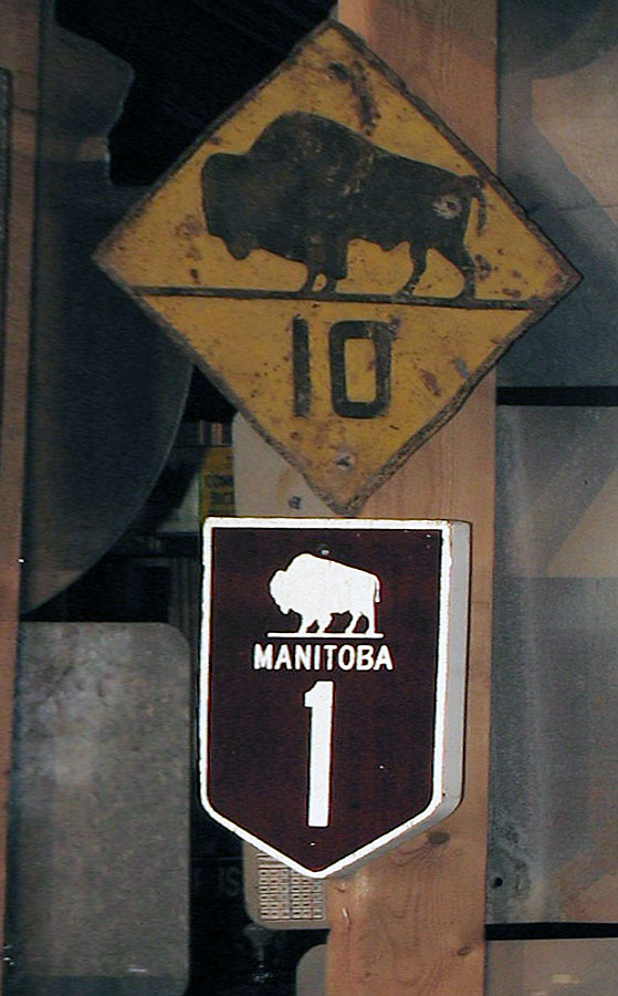 Manitoba - Provincial Highway 1 and Provincial Highway 10 sign.