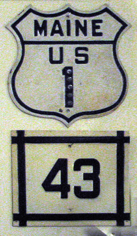 Maine - State Highway 43 and U.S. Highway 1 sign.