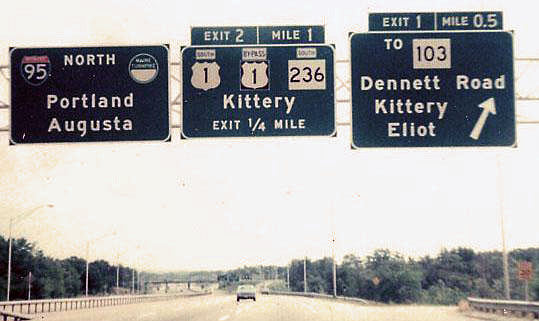 Maine - State Highway 236, State Highway 103, U.S. Highway 1, and Interstate 95 sign.