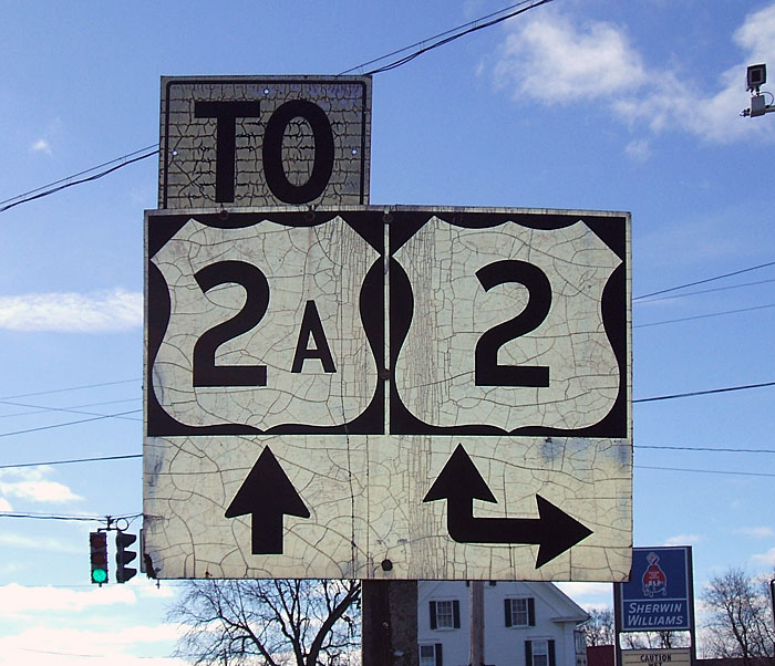Maine - U.S. Highway 2 and U. S. highway 2A sign.
