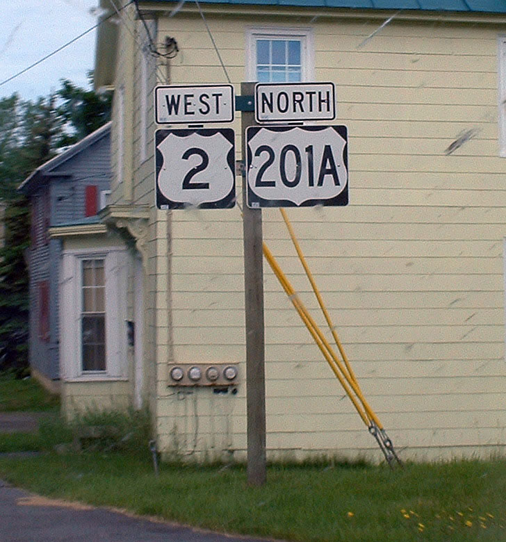 Maine - U. S. highway 201A and U.S. Highway 2 sign.