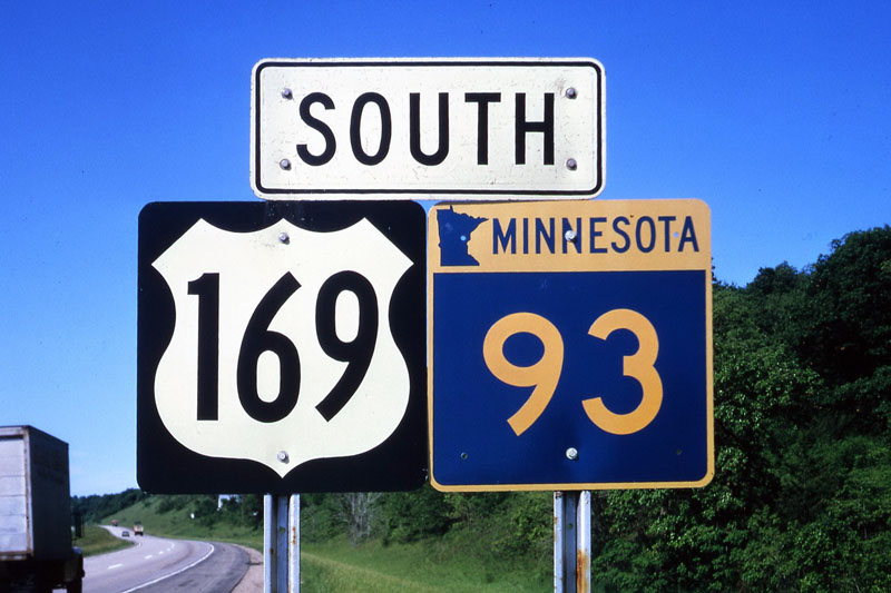 Minnesota - State Highway 93 and U.S. Highway 169 sign.
