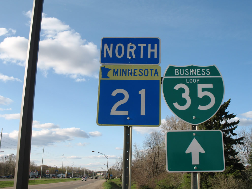 Minnesota - business loop 35 and State Highway 21 sign.