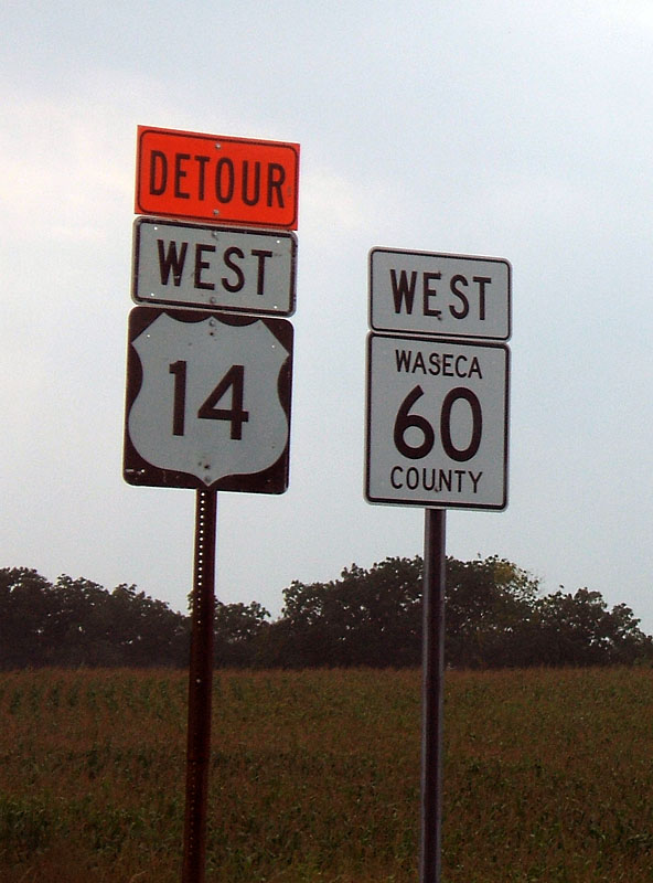 Minnesota - Waseca County route 60 and U.S. Highway 14 sign.