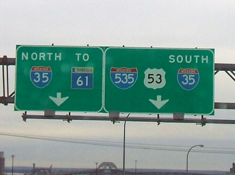 Minnesota - Interstate 535, U.S. Highway 53, State Highway 61, and Interstate 35 sign.