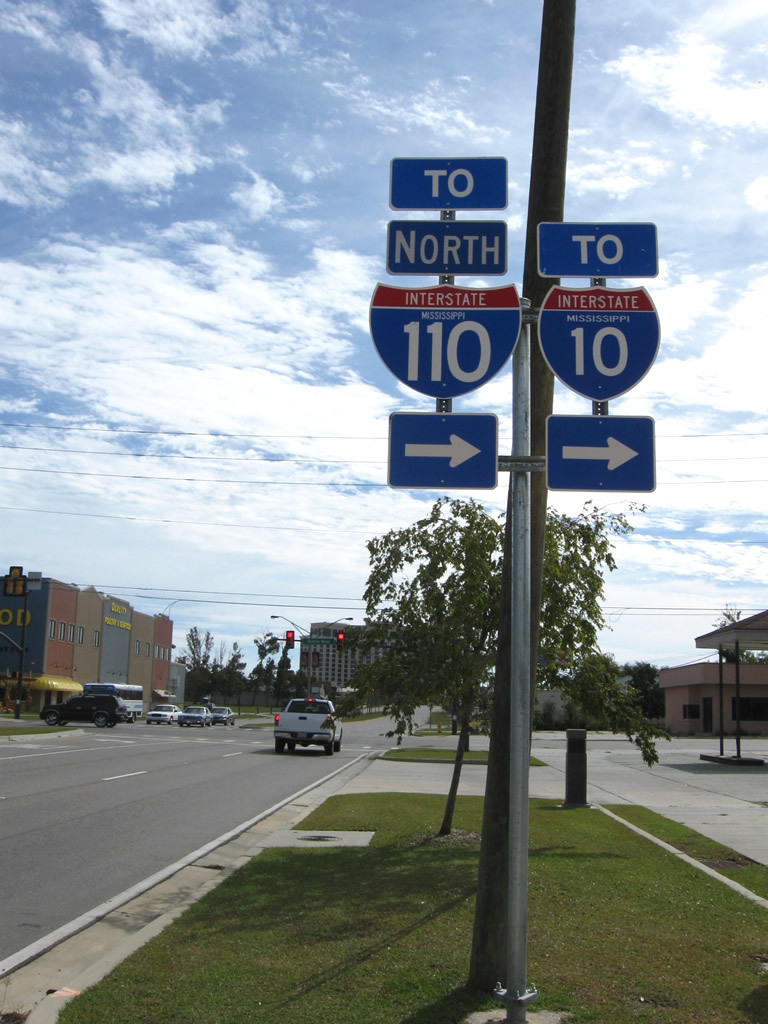 Mississippi - Interstate 110 and Interstate 10 sign.