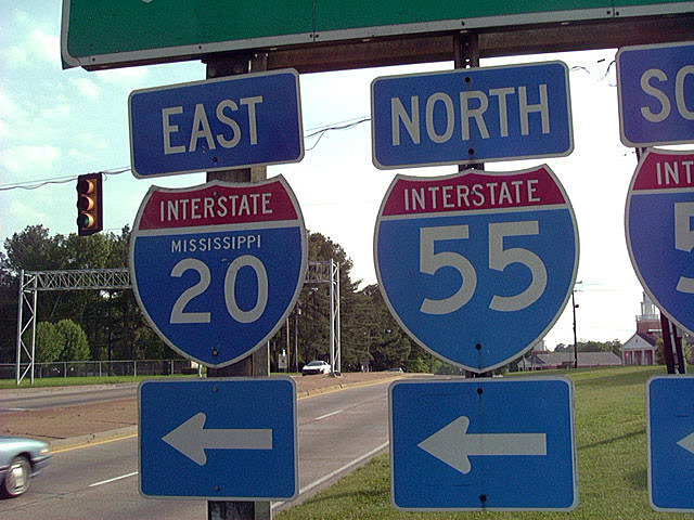 Mississippi - Interstate 20 and Interstate 55 sign.