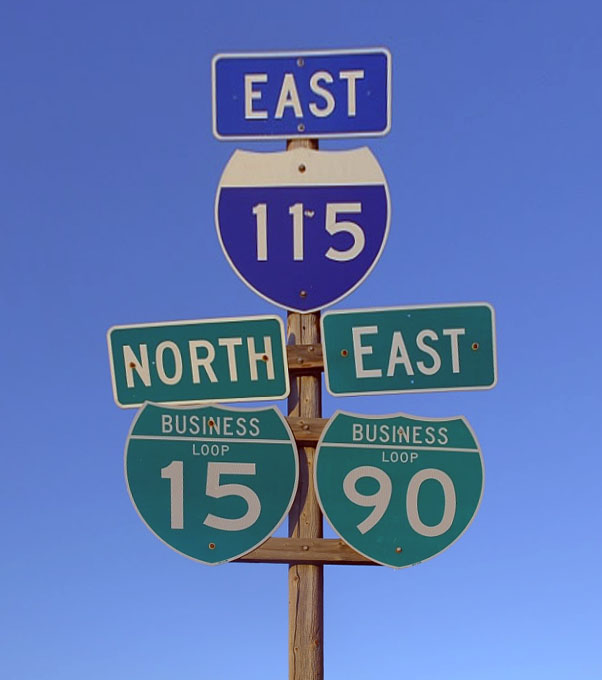 Montana - business loop 90, business loop 15, and interstate 115 sign.