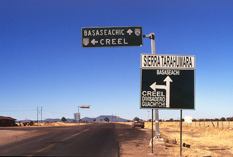Mexico - Chihuahua state highway 127 and federal highway 16 sign.
