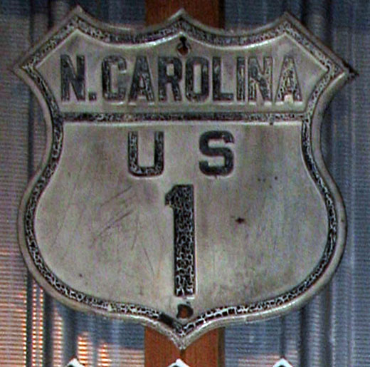 North Carolina U.S. Highway 1 sign.