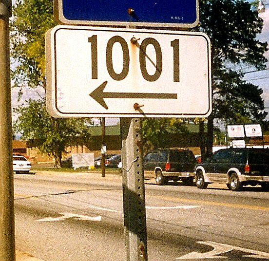 North Carolina state secondary highway 1001 sign.