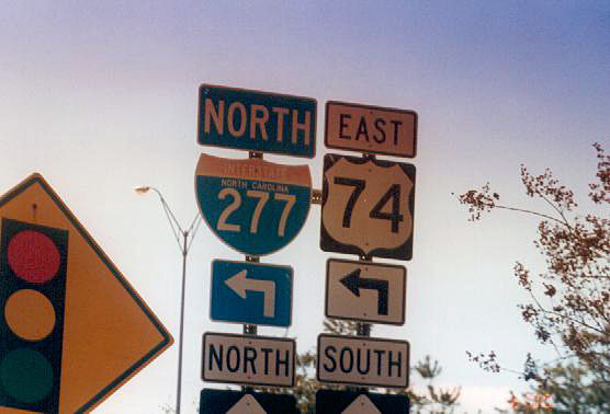 North Carolina - Interstate 277 and U.S. Highway 74 sign.