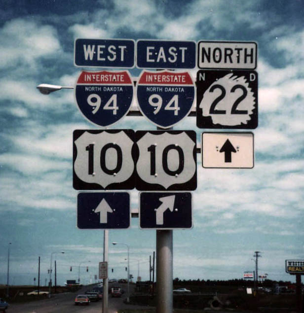 North Dakota - Interstate 94, U.S. Highway 10, and State Highway 22 sign.