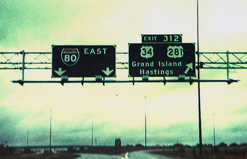 Nebraska - U.S. Highway 281, U.S. Highway 34, and Interstate 80 sign.