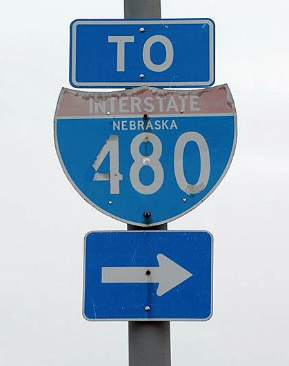 Nebraska Interstate 480 sign.