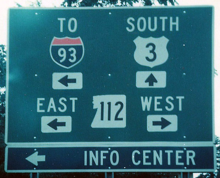 New Hampshire - State Highway 112, U.S. Highway 3, and Interstate 93 sign.