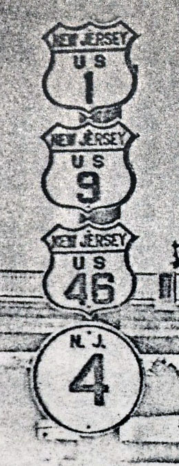 New Jersey - State Highway 4, U.S. Highway 46, U.S. Highway 9, and U.S. Highway 1 sign.
