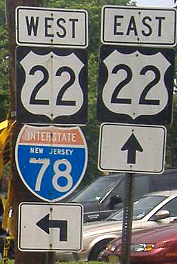 New Jersey - Interstate 78 and U.S. Highway 22 sign.