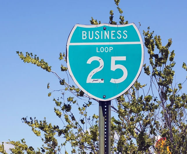 New Mexico business loop 25 sign.