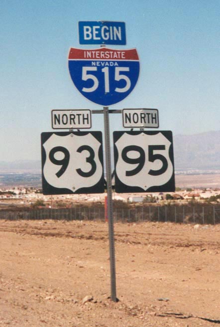 Nevada - Interstate 515, U.S. Highway 93, and U.S. Highway 95 sign.