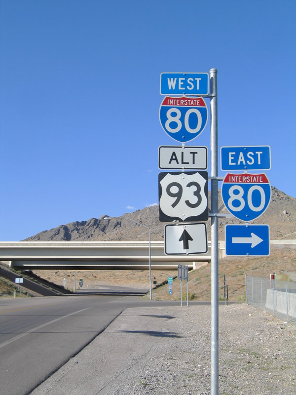 Nevada - Interstate 80 and U.S. Highway 93 sign.