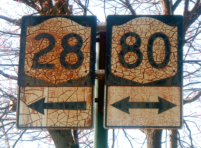 New York - State Highway 80 and State Highway 28 sign.