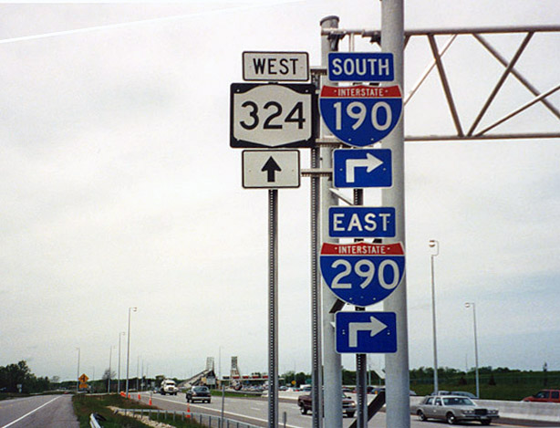 New York - Interstate 290, State Highway 324, and Interstate 190 sign.