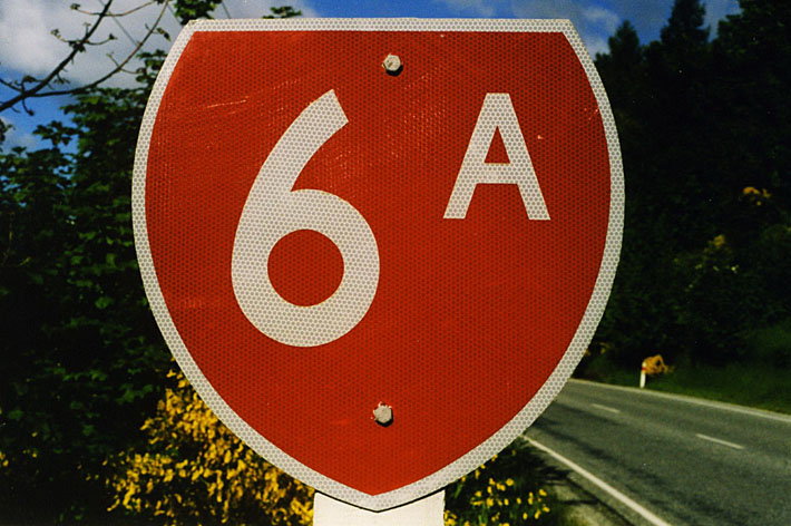 New Zealand state highway 6A sign.