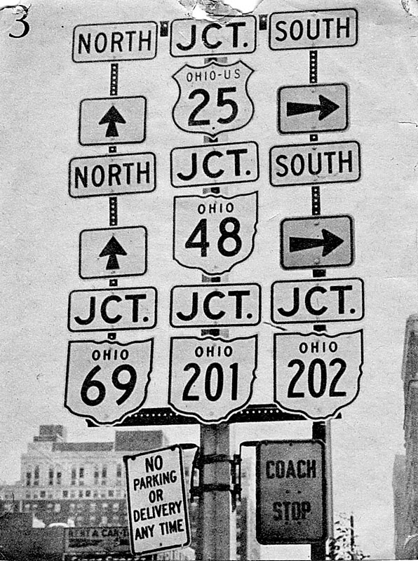 Ohio - state highway 202, state highway 201, state highway 69, state highway 48, and U. S. highway 25 sign.