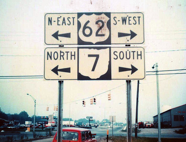 Ohio - State Highway 7 and U.S. Highway 62 sign.