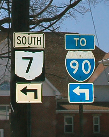 Ohio - State Highway 7 and Interstate 90 sign.