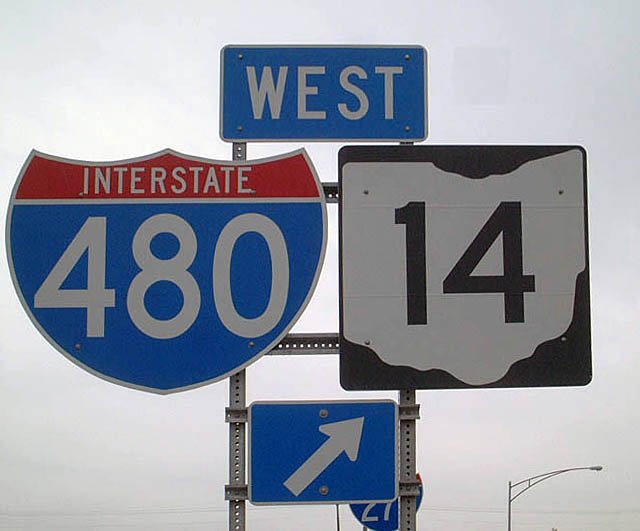 Ohio - Interstate 480 and State Highway 14 sign.