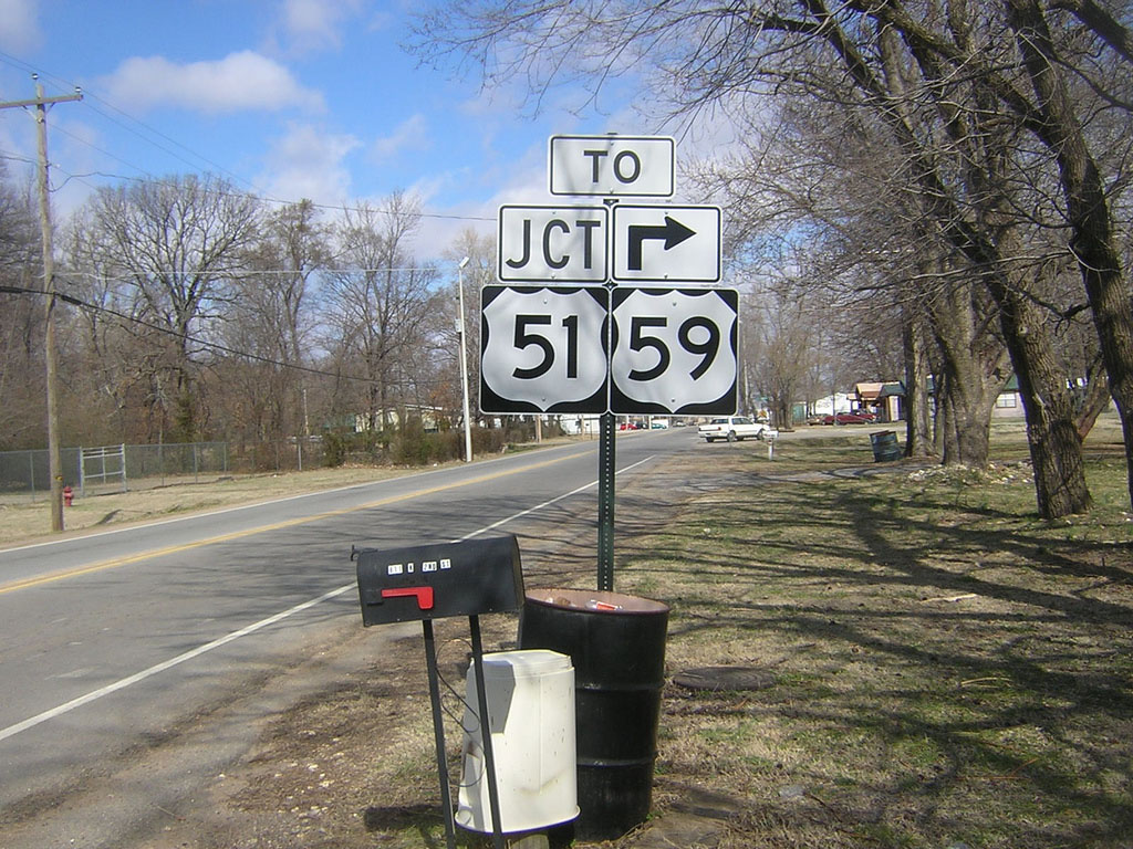 Oklahoma - U.S. Highway 59 and U.S. Highway 51 sign.