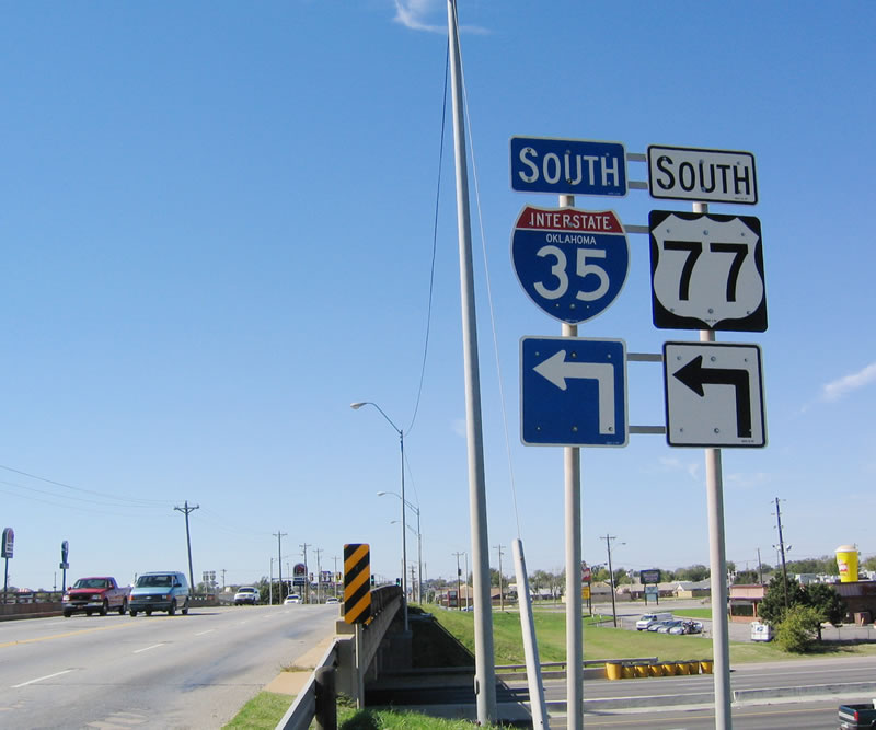 Oklahoma - Interstate 35 and U.S. Highway 77 sign.