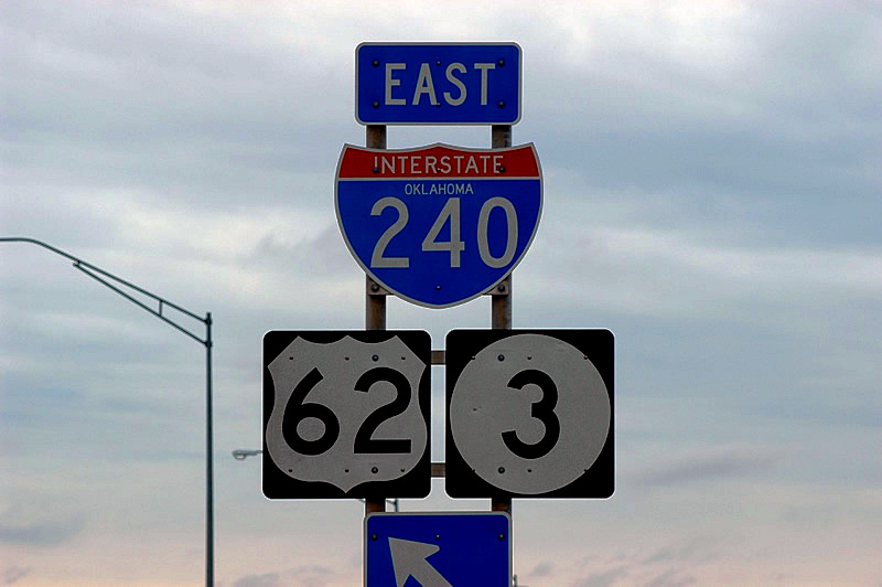 Oklahoma - Interstate 240, State Highway 3, and U.S. Highway 62 sign.