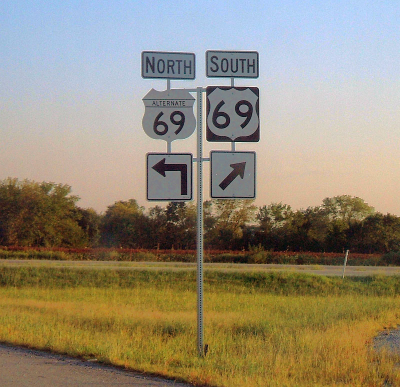 Oklahoma - U.S. Highway 69 and alternate U. S. highway 69 sign.