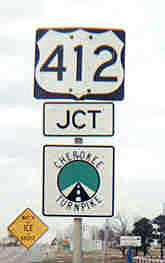 Oklahoma - Cherokee Turnpike and U.S. Highway 412 sign.