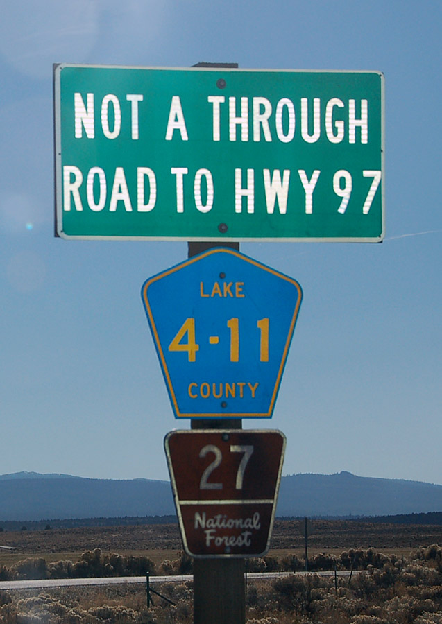 Oregon - Lake County route 4-11 and national forest route 27 sign.