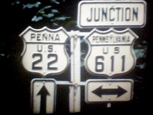 Pennsylvania - U.S. Highway 22 and U.S. Highway 611 sign.