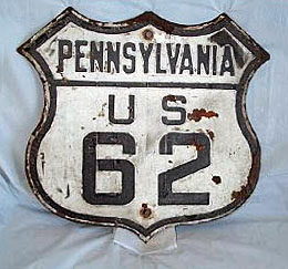 Pennsylvania U.S. Highway 62 sign.