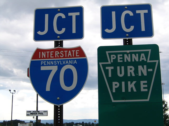 Pennsylvania - Interstate 70 and Pennsylvania Turnpike sign.